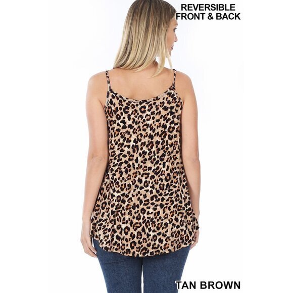 Zenana Tan Animal Print Spaghetti Strap Tank Top Reversible Camisole Size XL - Picture 3 of 8